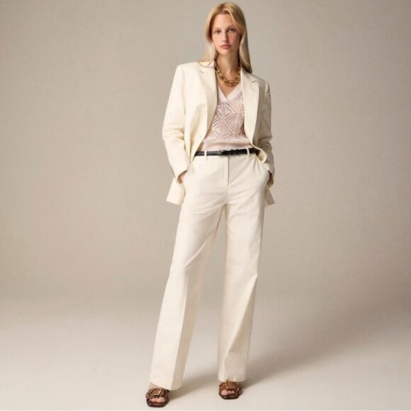 J Crew Womens Full Length Wide Leg Trouser Sz 10 Natural Ivory Cotton Linen Pant - Picture 1 of 4